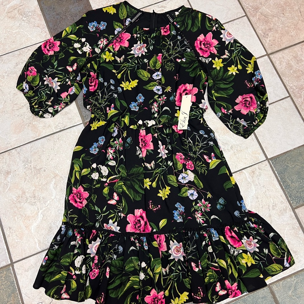 Eliza J Black and Green Ruffled Tiered Midi Dress